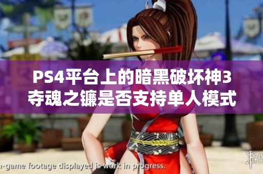 PS4平台上的暗黑破坏神3夺魂之镰是否支持单人模式详细解读