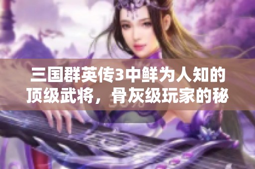 三国群英传3中鲜为人知的顶级武将，骨灰级玩家的秘密发现