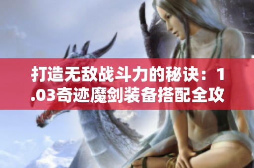 打造无敌战斗力的秘诀：1.03奇迹魔剑装备搭配全攻略